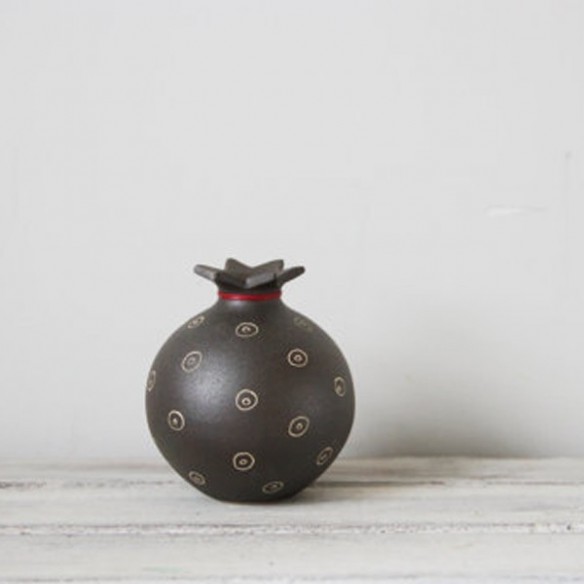 Ceramic pomegranate with 2026 lucky pomegranate in black with ivory 2026 charm