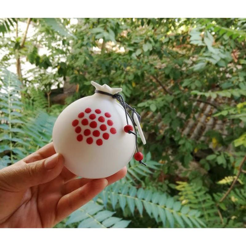 Porcelain pomegranate, lucky pomegranate in pure white with red beads and red seeds, life size pomegranate