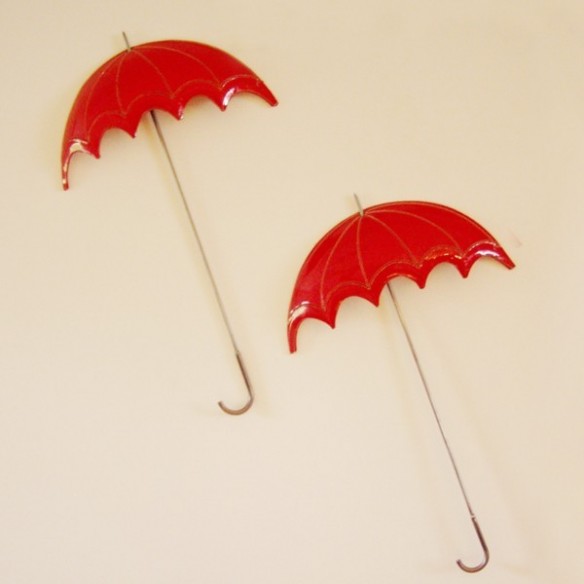 Red ceramic umbrella wall sculpture