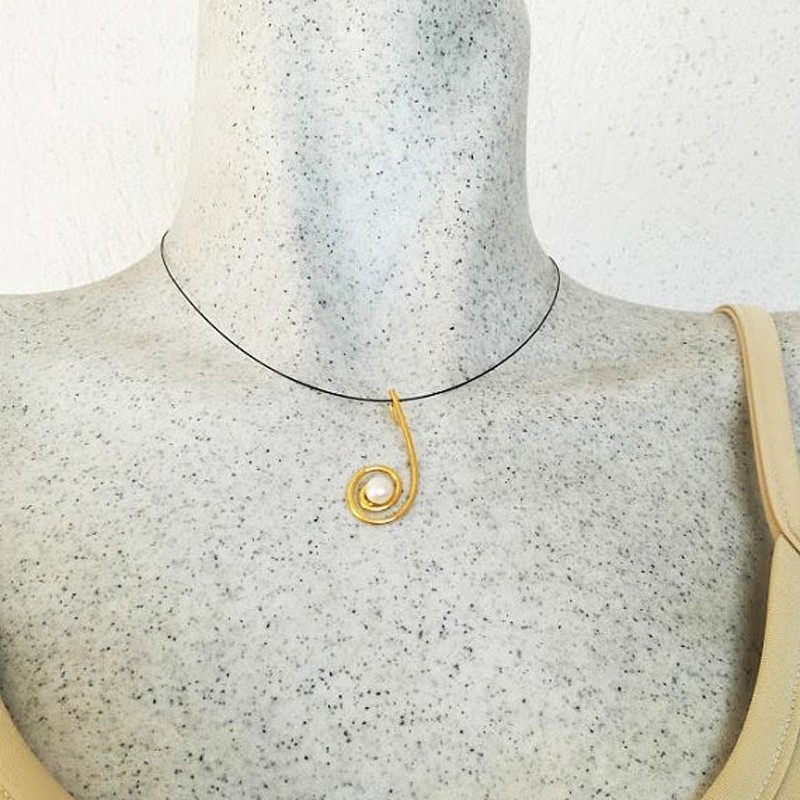 Gold spiral necklace, gold plated,...