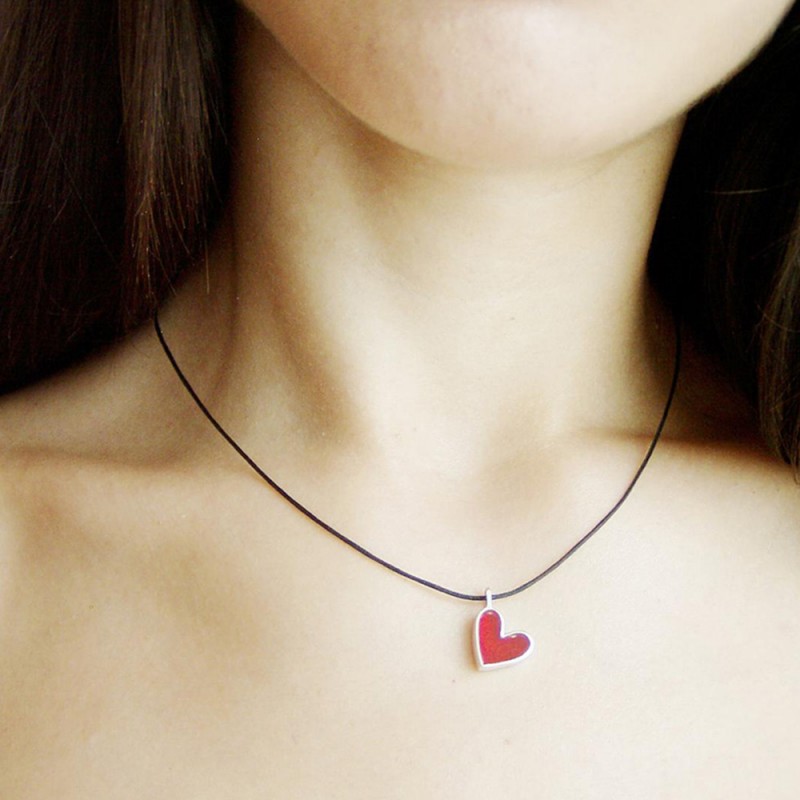 Red heart necklace in sterling silver, Valentine's heart necklace