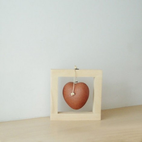 Framed heart sculpture, stoneware heart in a natural, unpolished, wood frame, Valentines art object heart, Greek pottery 2