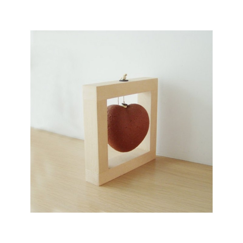 Framed heart sculpture, stoneware heart in a natural, unpolished, wood frame, Valentines art object heart, Greek pottery