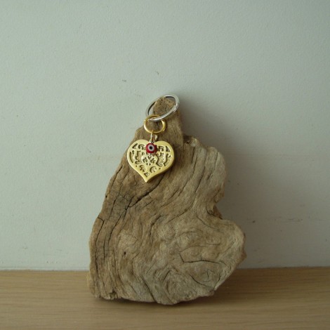 Brass heart keyring, large, sculpted heart charm of solid brass 2