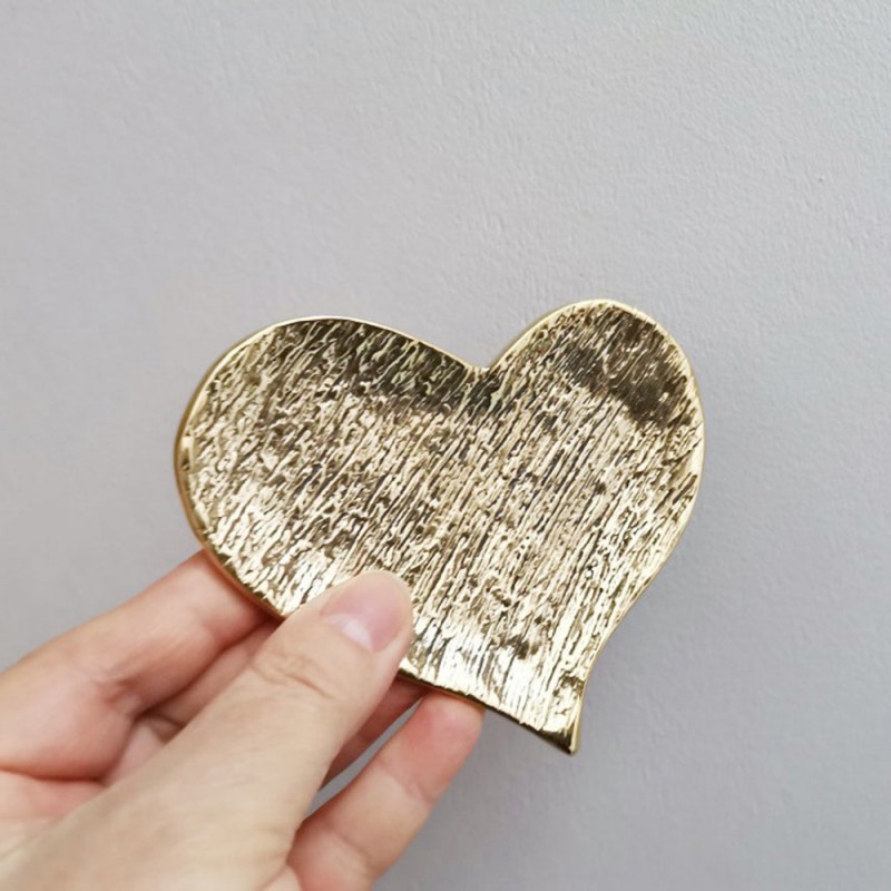 Two hearts, brass and aluminum heart plates, metal heart ring dishes,