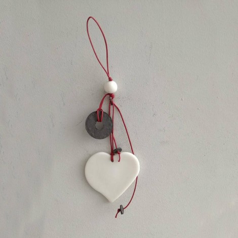White heart ornament, porcelain, heart ornament, white heart string