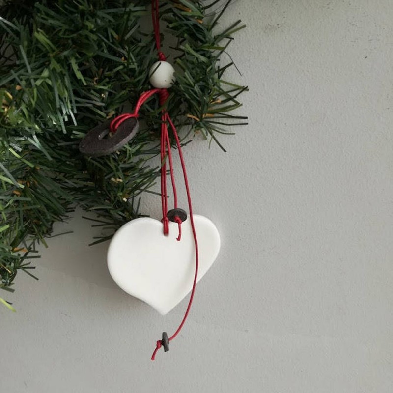 White heart ornament, porcelain, heart ornament, white heart string