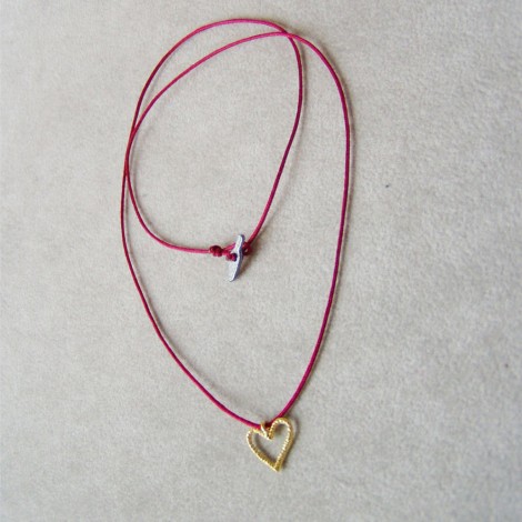 Tiny gold heart pendant on red cord,18 k gold heart, heart necklace, 2