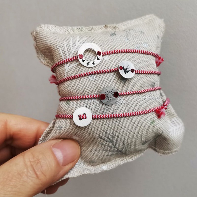 March silver bracelet, red white bracelet with various charms