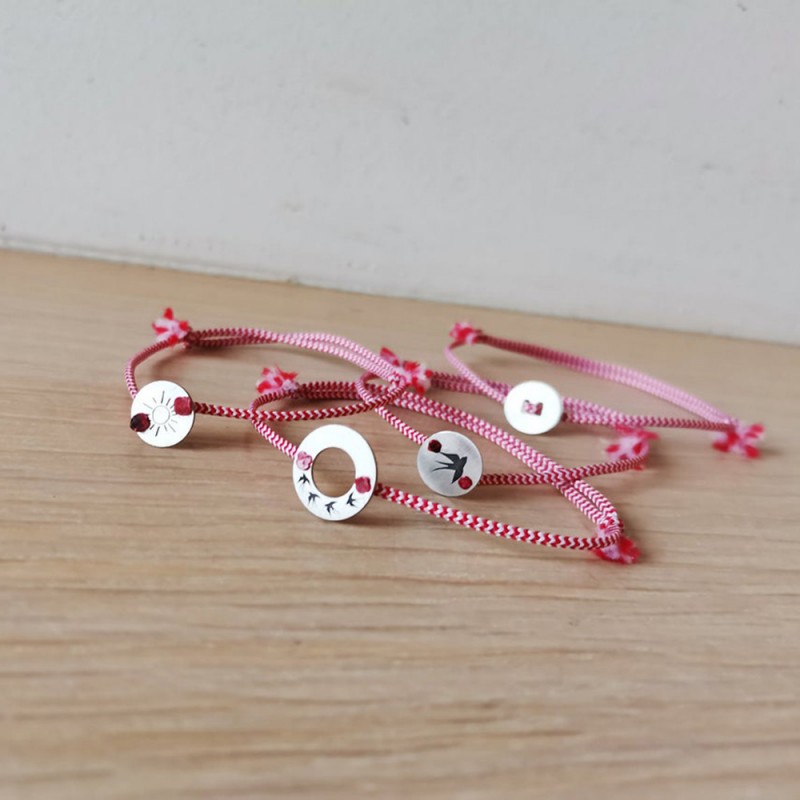 March silver bracelet, red white bracelet with various charms