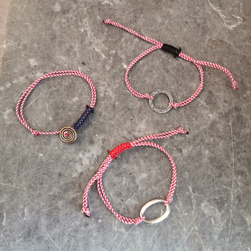 Circle March bracelet, acrylic cord March bracelet, red white