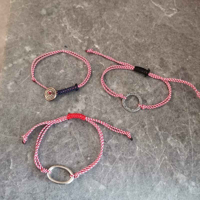 Circle March bracelet, acrylic cord March bracelet, red white
