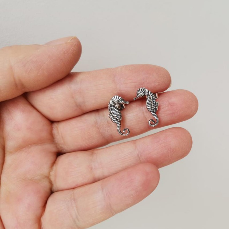 Seahorse stud earrings, solid sterling silver, seahorse earrings