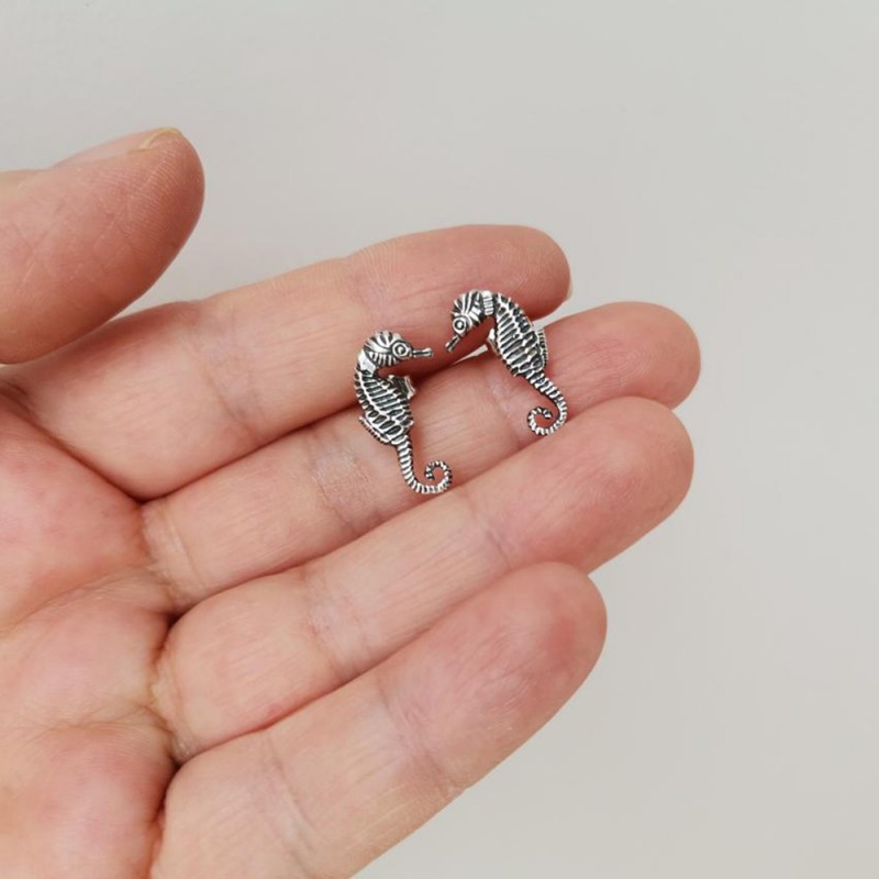 Seahorse stud earrings, solid sterling silver, seahorse earrings