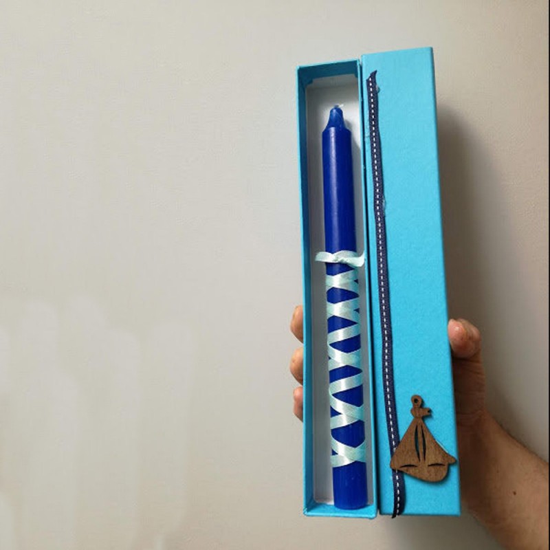 Blue Easter candle in box, turquoise Easter box blue Easter candle,