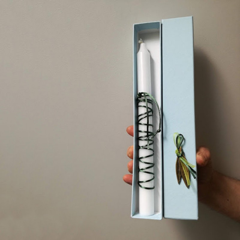 Greek Easter candle in box, Easter candle in box with olive charm,