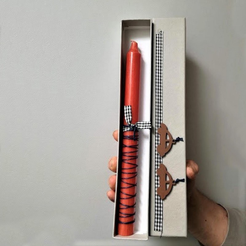 Easter candle in gray box, cars box with red candle, mens and adults
