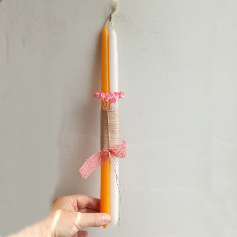 Double easter candle, orange white easter candle for teens and women