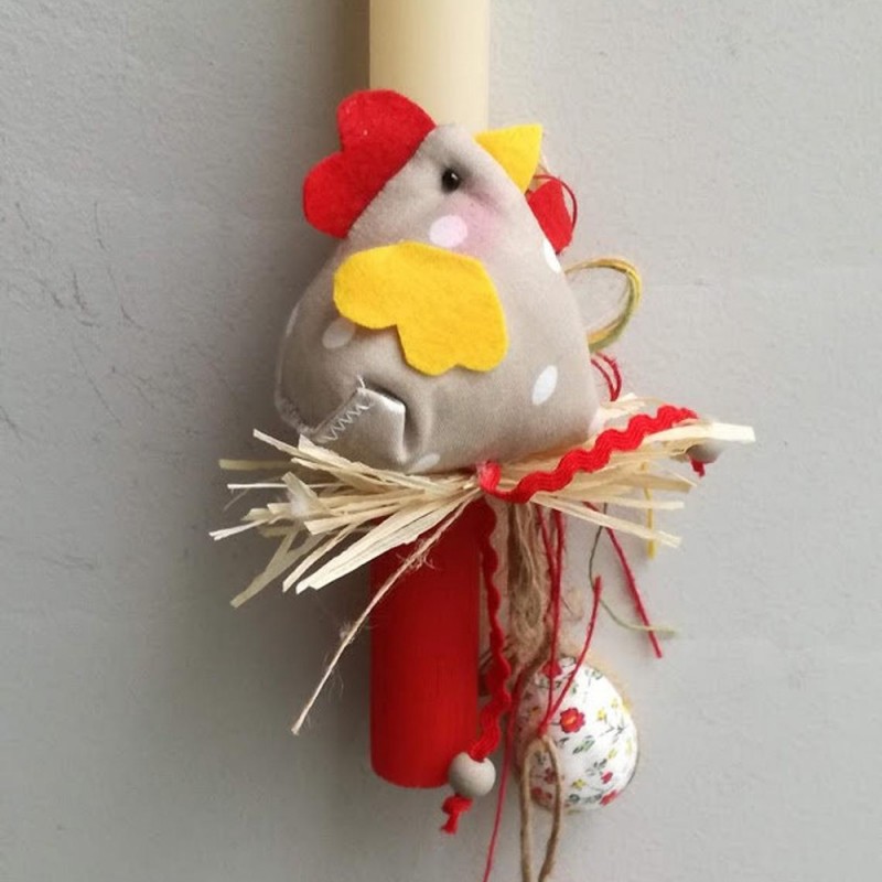 Greek Easter candle with chicken and egg decor, chicken plushie, kids
