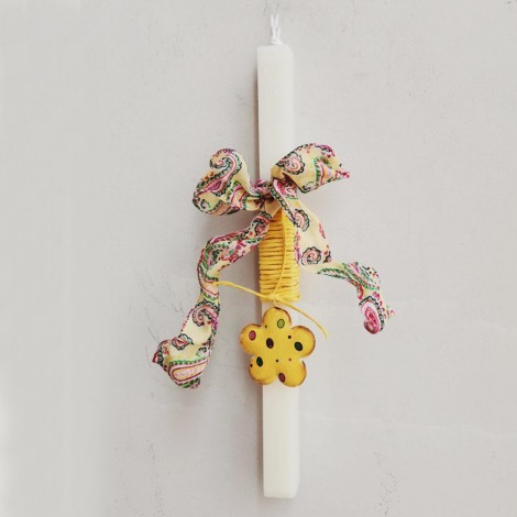 Metal flower Easter candle, Greek Easter candle with metal flower and paisley ribbon, girls and teens Easter candle.