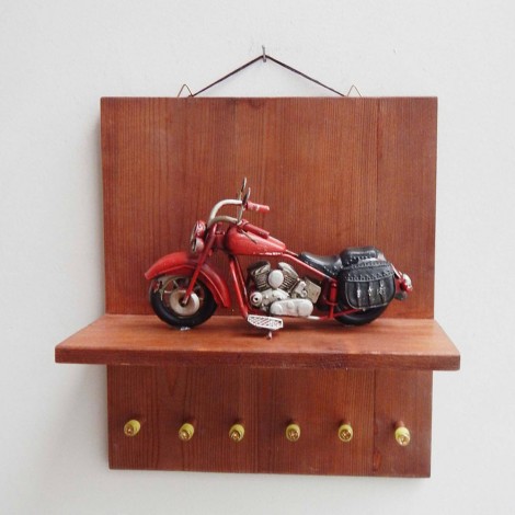 Red bike keyhanger, wall key organiser, mens gift