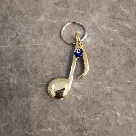 Musical note key ring, brass musical note key chain with blue eye charm 2