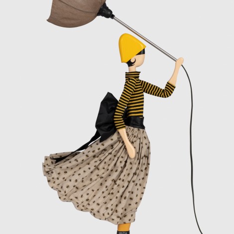Wooden table lamp, girl with umbrella lamp