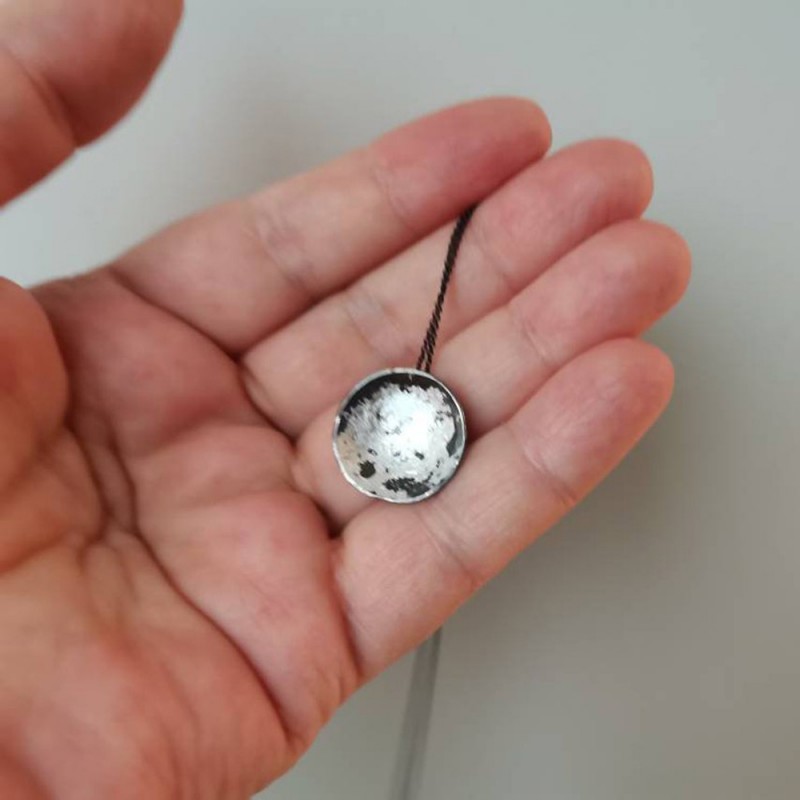 Oxidised silver pendant, silver black pedant on black, silver chain