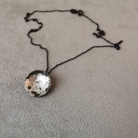 Oxidised silver pendant, silver black pedant on black, silver chain