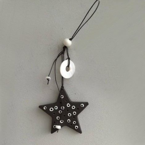 Christmas tree star ornament with 2026 charm, black star with white dots and white, porcelain beads 2