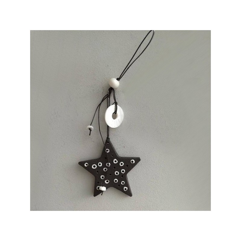 Christmas tree star ornament with 2026 charm, black star with white dots and white, porcelain beads