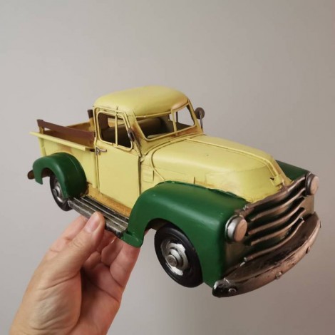 Yellow-green pick-up truck, retro style, collectible truck miniature 2
