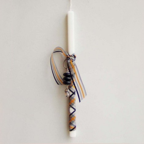 Greek Easter candle with VW bug key chain, white Easter candle for boys and men with alloy bug car keyring, Greek lambada