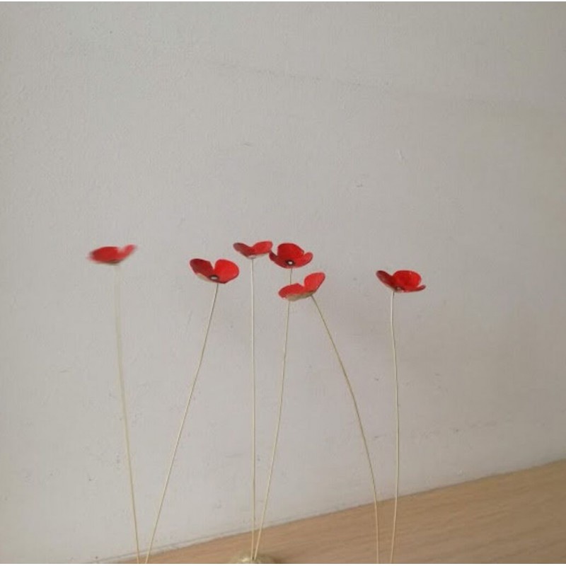 Red poppies metal sculpture