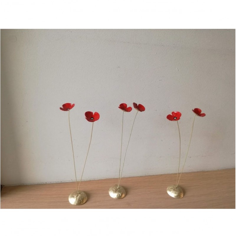 Red poppies metal sculpture