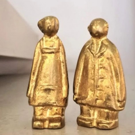 Brass figures sculpture, pair of two, solid brass sculptures, boho couple, Valentines day couple, modern brass man woman figurin 2