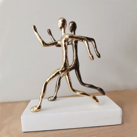 Two runners sculpture, brass runners sculpture onmarble base, runners figures on white base, Greek athlete - runner statuettes 2