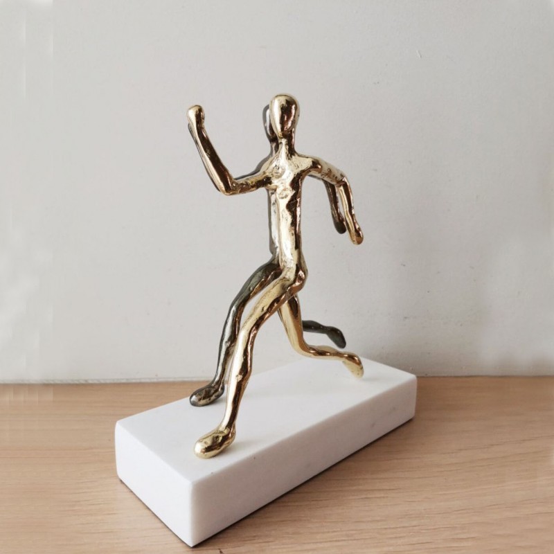 Two runners sculpture, brass runners sculpture onmarble base, runners figures on white base, Greek athlete - runner statuettes