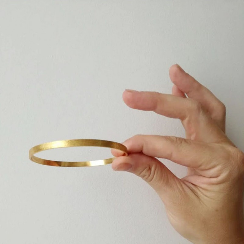Gold stacking bangle, solid sterling, gold plated bracelet, flat thin modern, stacking bangle with trimmed surface and yellow go