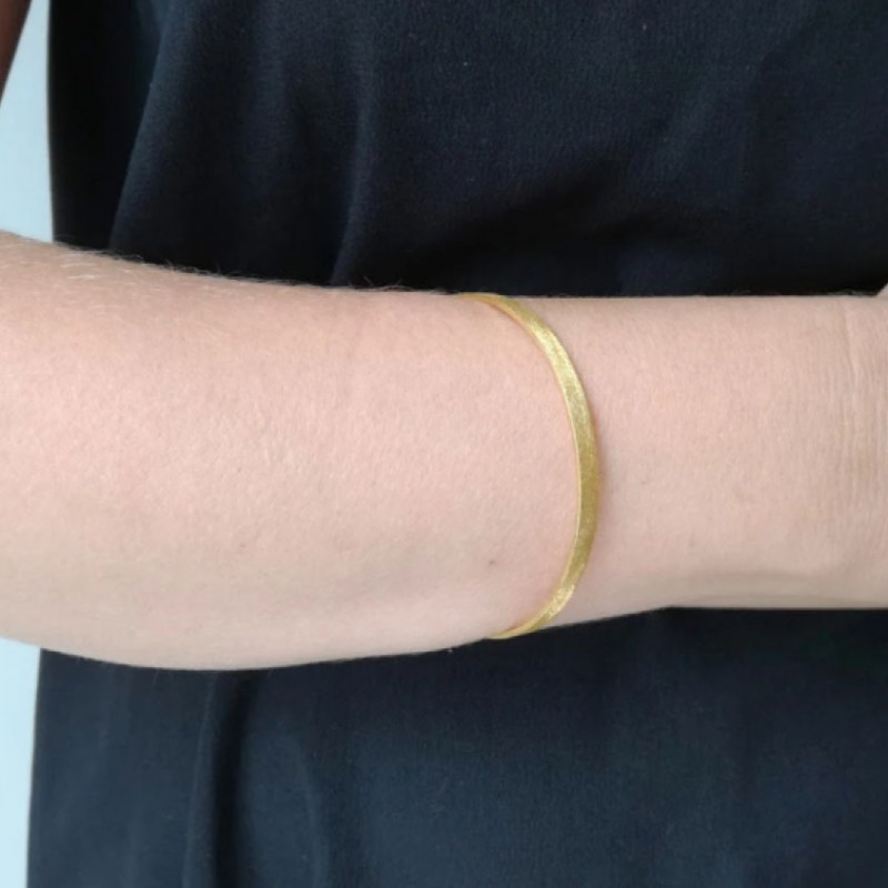 Gold stacking bangle, solid sterling, gold plated bracelet, flat thin modern, stacking bangle with trimmed surface and yellow go