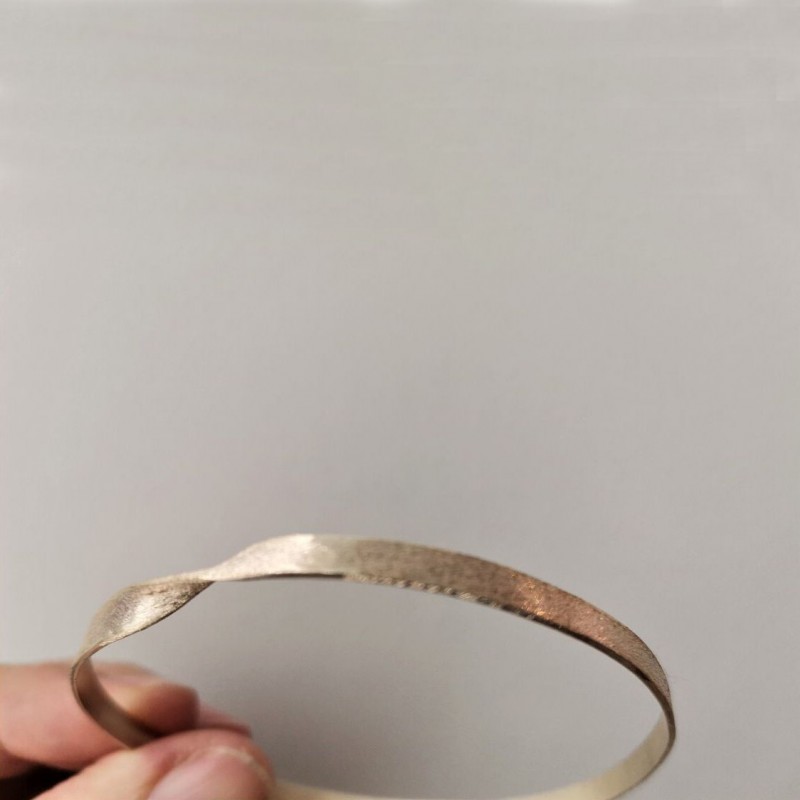 Silver twisted bangle, solid sterling matte bracelet, flat thin modern, stacking, slip on bangle with a twist