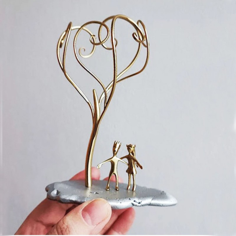 Prince and princess sculpture, metal sculpture of couple under tree, brass aluminum small sculpture, lovers under treemetal scul