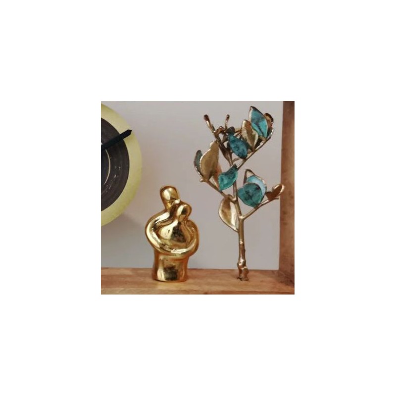 Embracing couple clock, brass figures with brass tree clock,