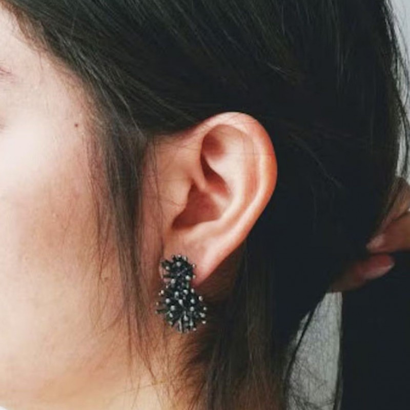 Sea urchin earrings, boho hippie oxidised sea urchin stud earrings, vintage Greek jewellery, sterling silver sea urchin studs