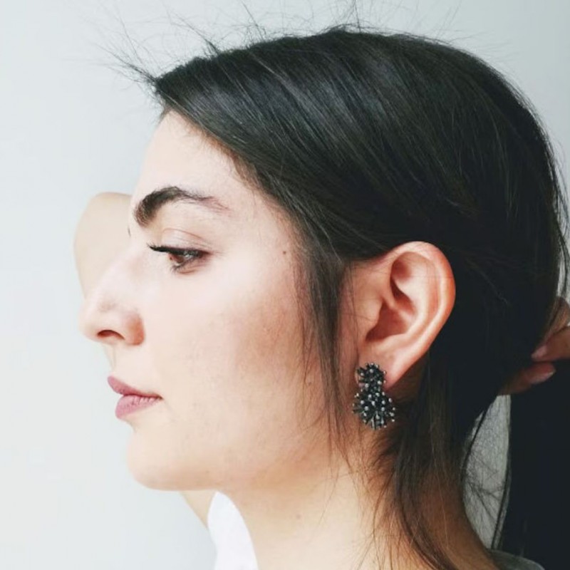 Sea urchin earrings, boho hippie oxidised sea urchin stud earrings, vintage Greek jewellery, sterling silver sea urchin studs