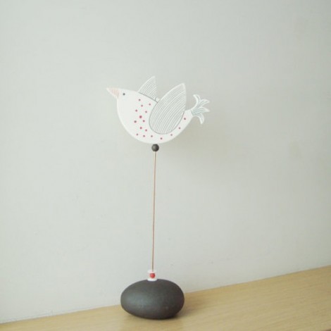 White dove sculpture, white porcelain bird sculpture on tall wire and stoneware round base