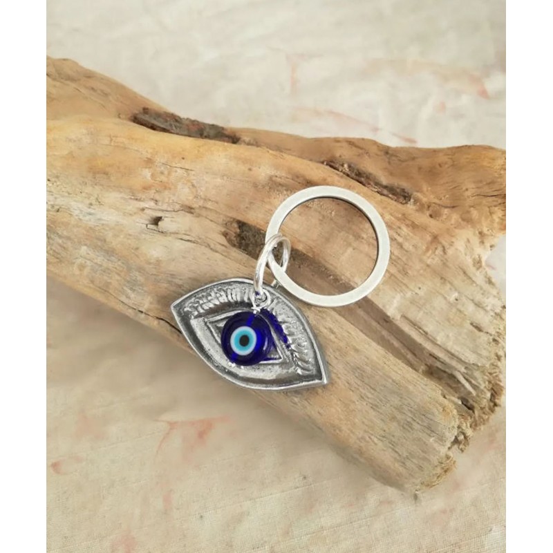 Blue eye keychain, silver eye and blue eye key ring, aluminum eye with blue eye