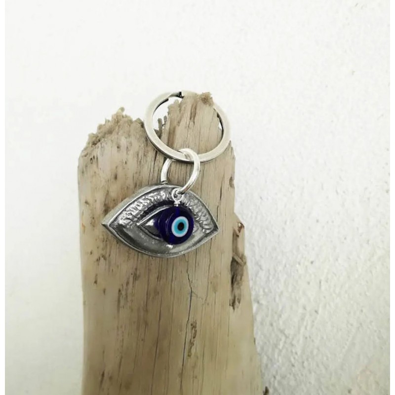 Blue eye keychain, silver eye and blue eye key ring, aluminum eye with blue eye