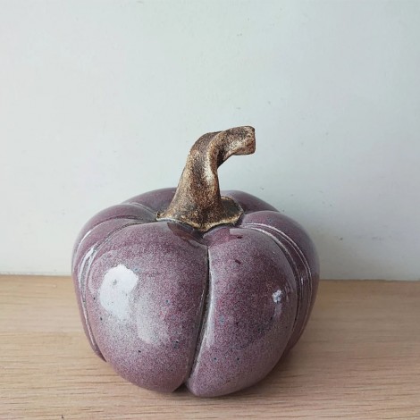 Purple ceramic pumpkin, hand built, ceramic pumpkin in eggplant purple of stoneware clay