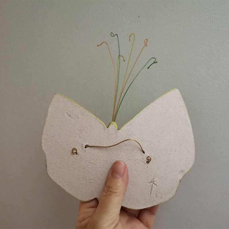 Yellow butterfly wall hanging, ceramic butterfly in yellow green
